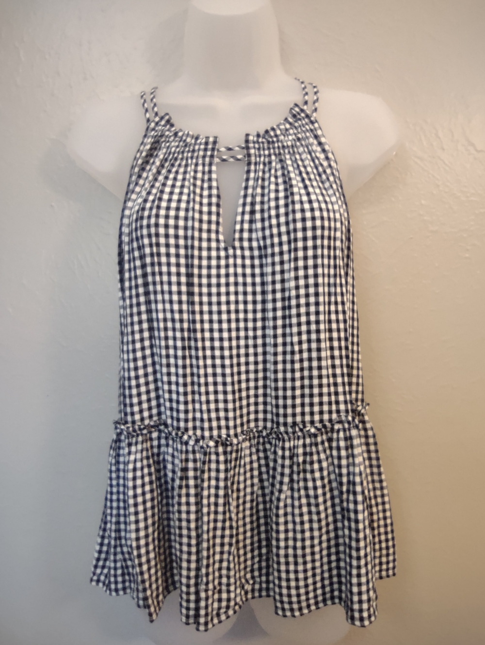 LOFT Black White Gingham Halter Top Peplum Blouse with Keyhole Back - Size M - Picture 2 of 10